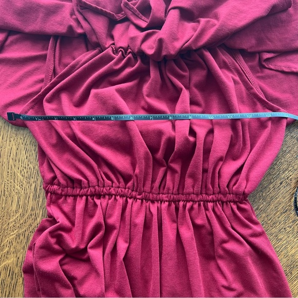 Elegant Burgundy Off-Shoulder Smocked Waist Ruffle Maxi Dress With Pockets Sz S - Picture 9 of 10